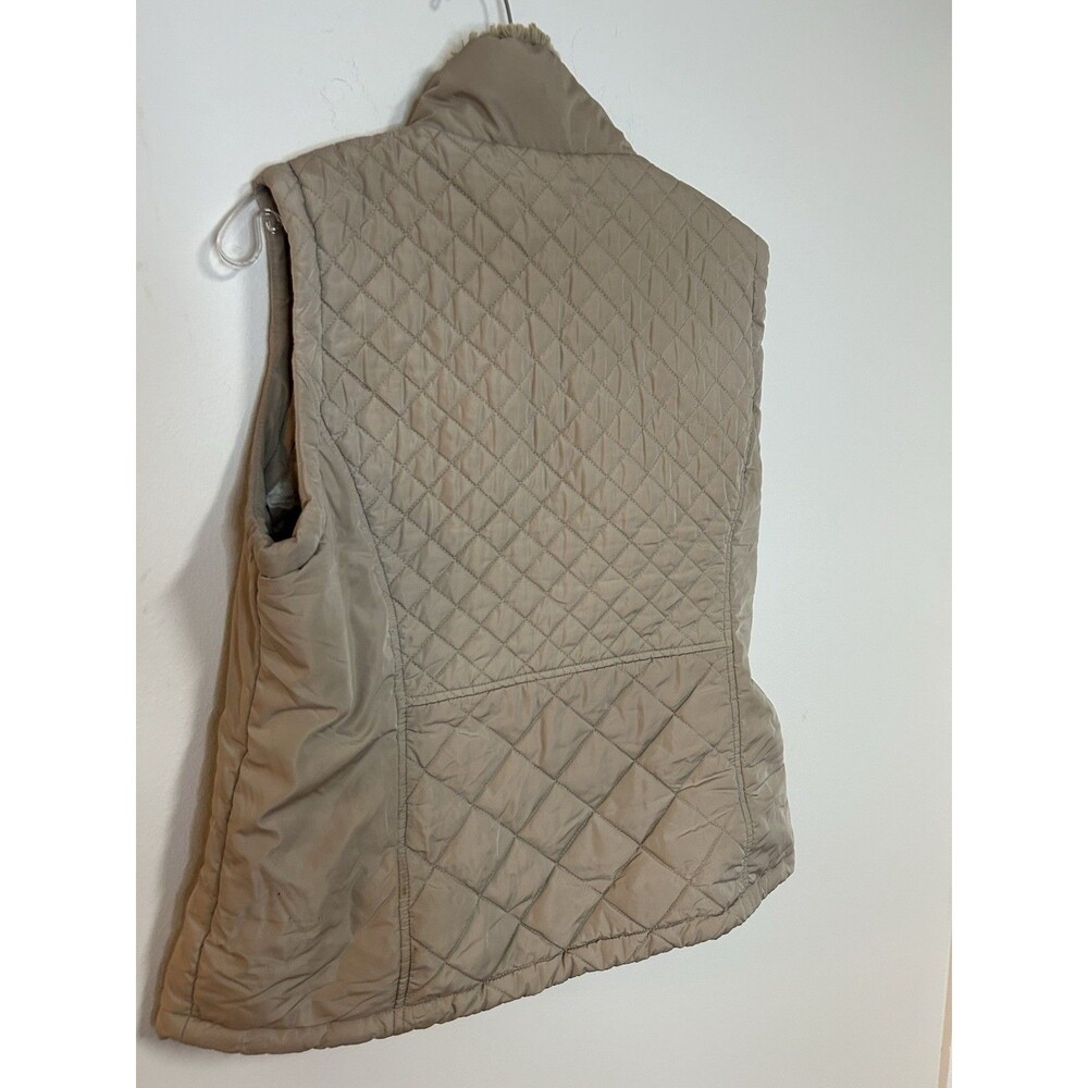 Calvin Klein Quilted Puffer Vest Faux Fur Collar Beige Women’s XL - Picture 7 of 9